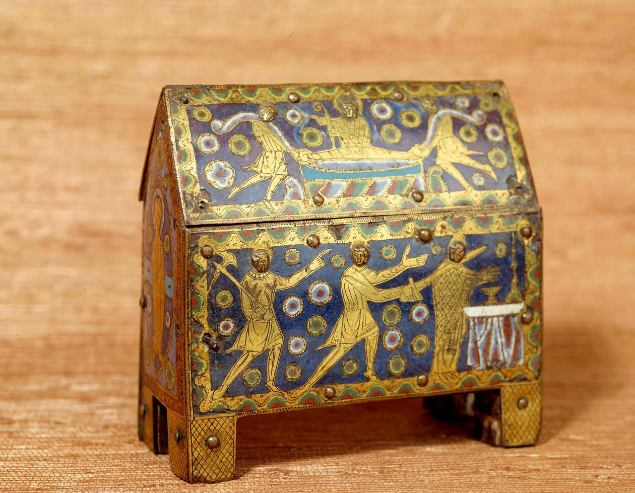 Objecto de arte: Caça ao esmalte, ouro e cobre por São Tomás Becket (1118-1170), arcebispo de Cantuária. 1200 aprox. Dim. 0,16x0,142 m. Paris, Museu Nacional da Idade Média, Termas de Cluny de Unknown artist