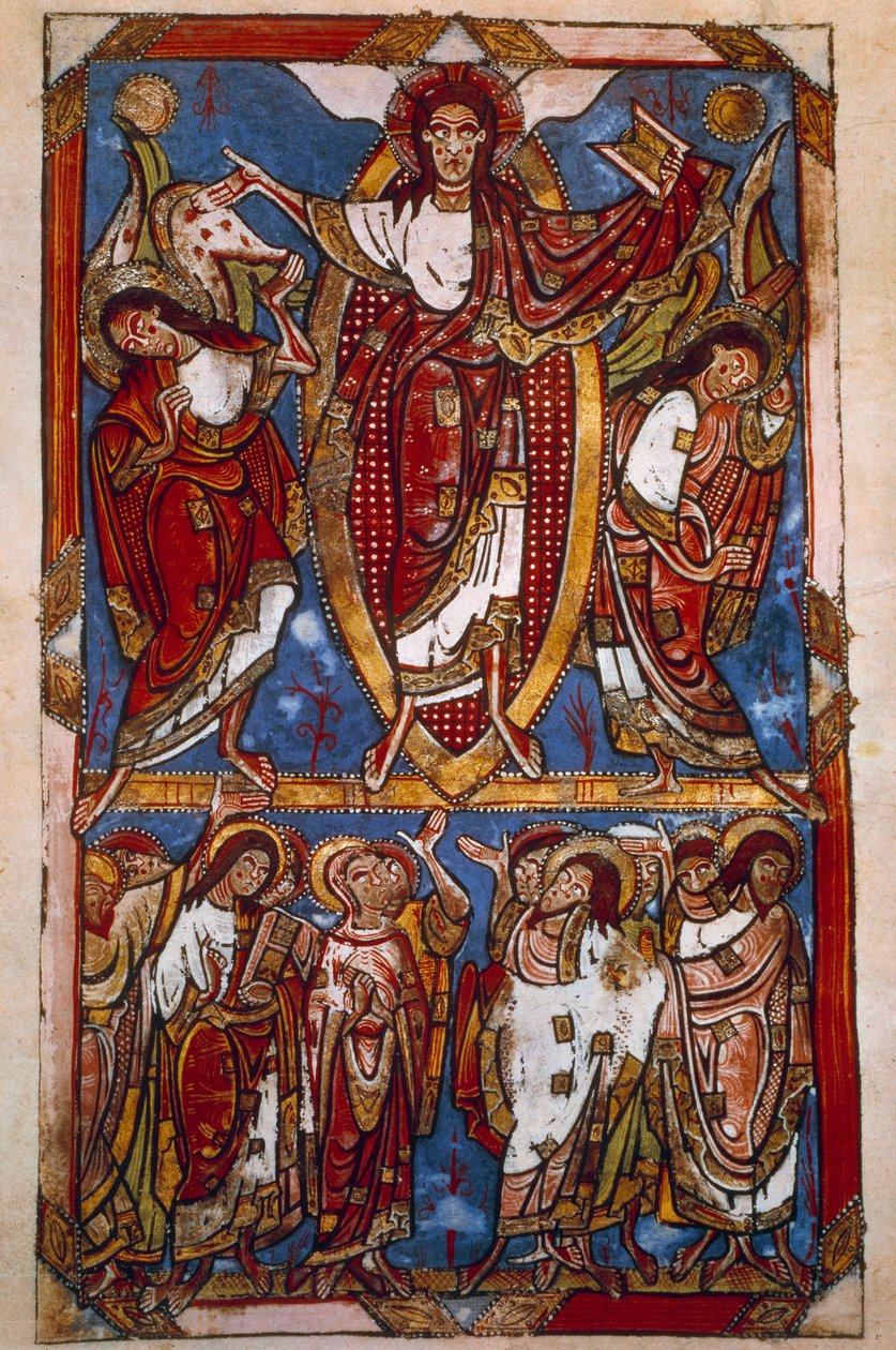 Ascensão. Miniatura em "Sacramentary of Saint-Martial de Limoges" (Folio 84v), autor desconhecido. de Unknown artist