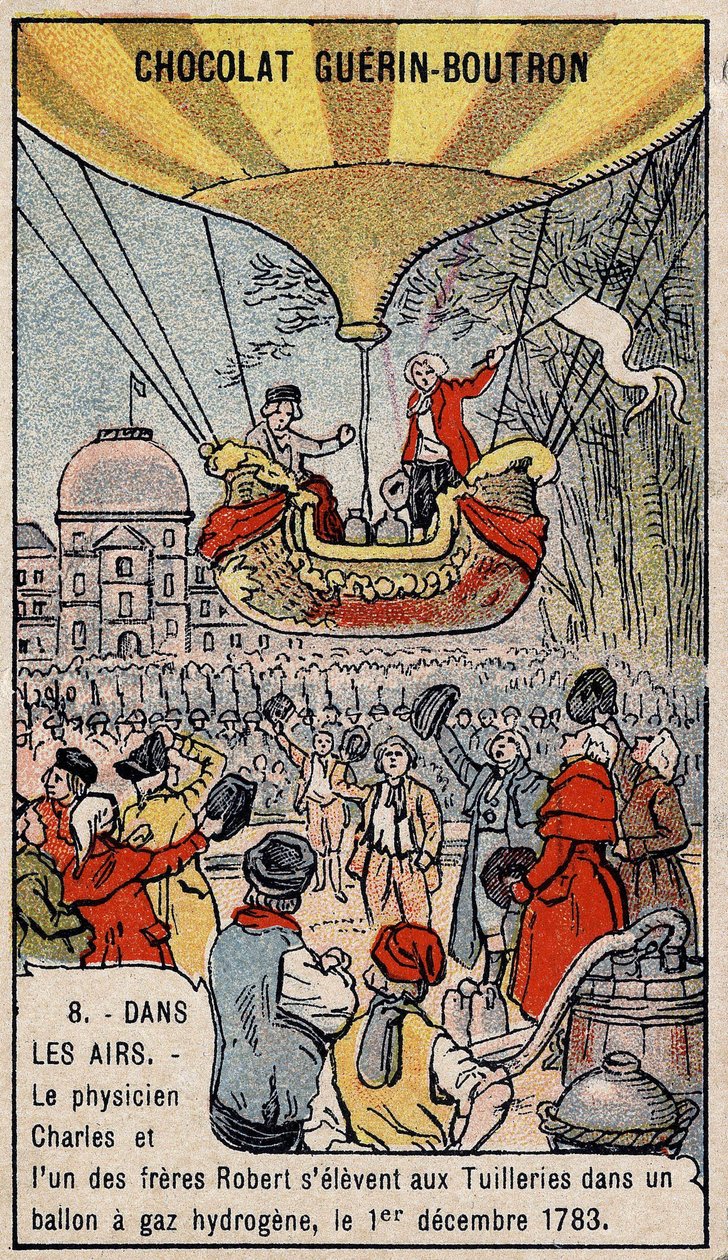 Ascensão em um balão de gás hidrogênio da aeronáutica francesa Charles e Robert le Jeune, feito em Paris, no Tuileries Garden. 1 de Dezembro de Unknown artist