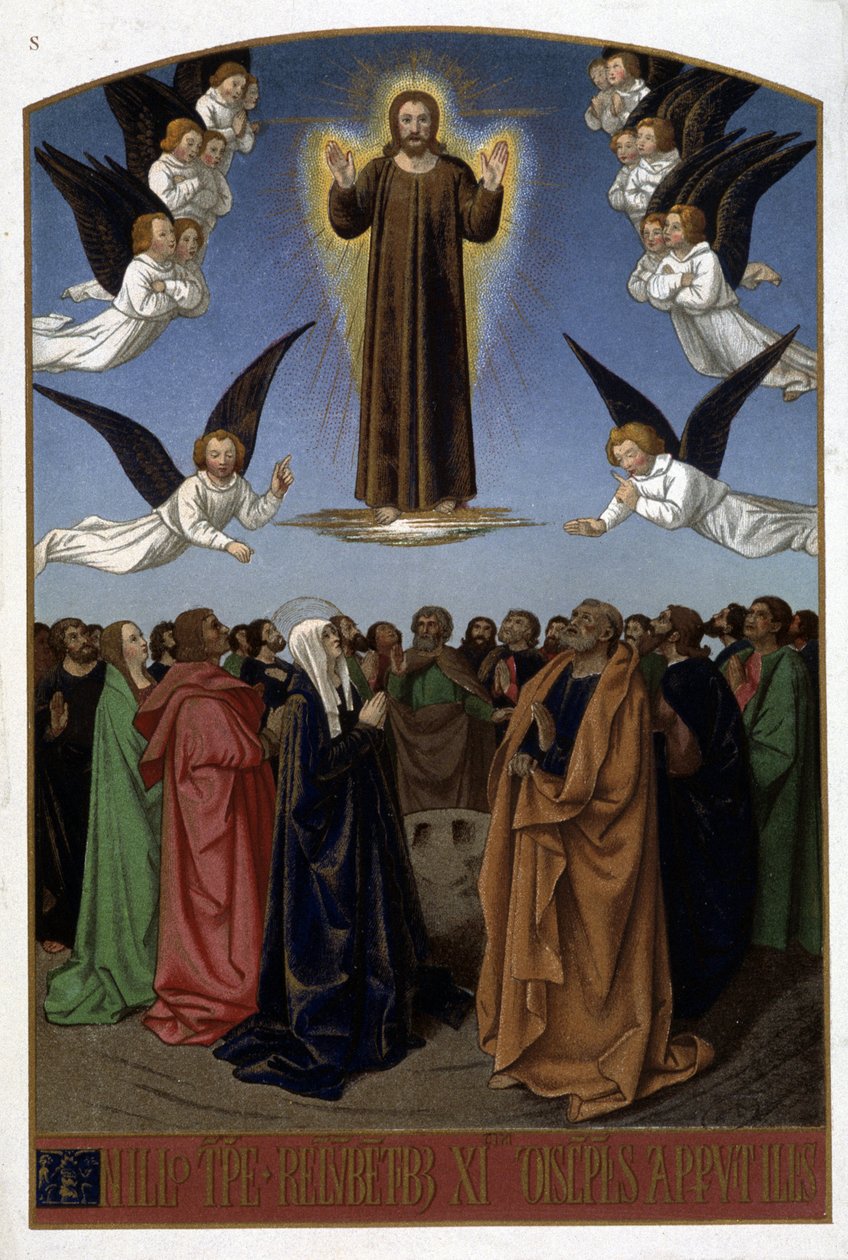 Ascensão de Cristo (Anjos, José, a Virgem), n.d. do documento do século XVI. de Unknown artist
