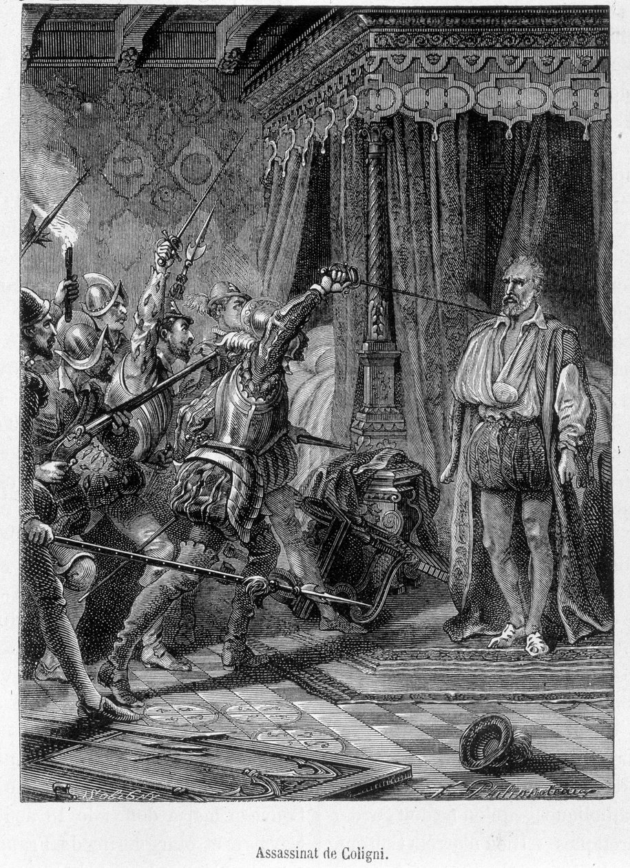 Assassinato de Coligny por vários homens (Gaspard de Châtillon, Sire de Coligny de Unknown artist