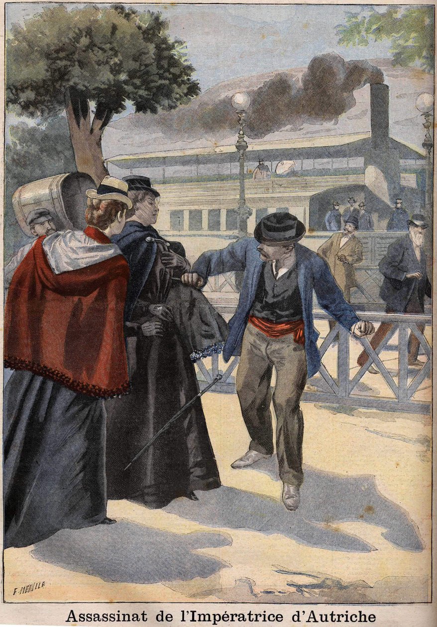 Assassinato de Impression Elisabeth of Austria (Sissi) por um anarquista italiano em Genebra de Unknown artist
