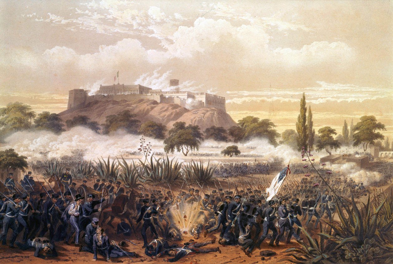 Assalto a Chapultepec em setembro de 1847 durante a guerra entre os Estados Unidos e o México. Gravura a partir de 1850. de Unknown artist