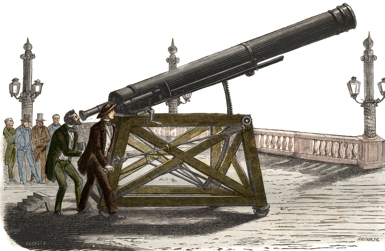 Bisel astronómico da Place de la Concorde de M. Queslin, em Paris. Gravura de 1857 em "Le Musee Des Sciences". de Unknown artist
