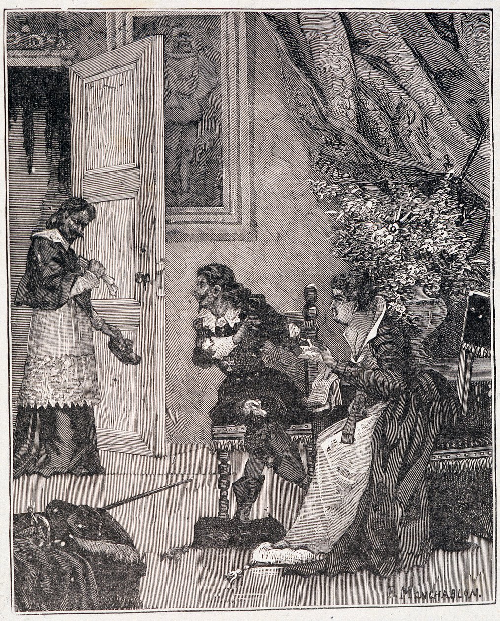 No momento em que Marie de Medicis defendia a sua causa, o cardeal entrou (Journee des dupes), uma ilustração em "Paris a travers les siecles" de Kenouillac de Unknown artist