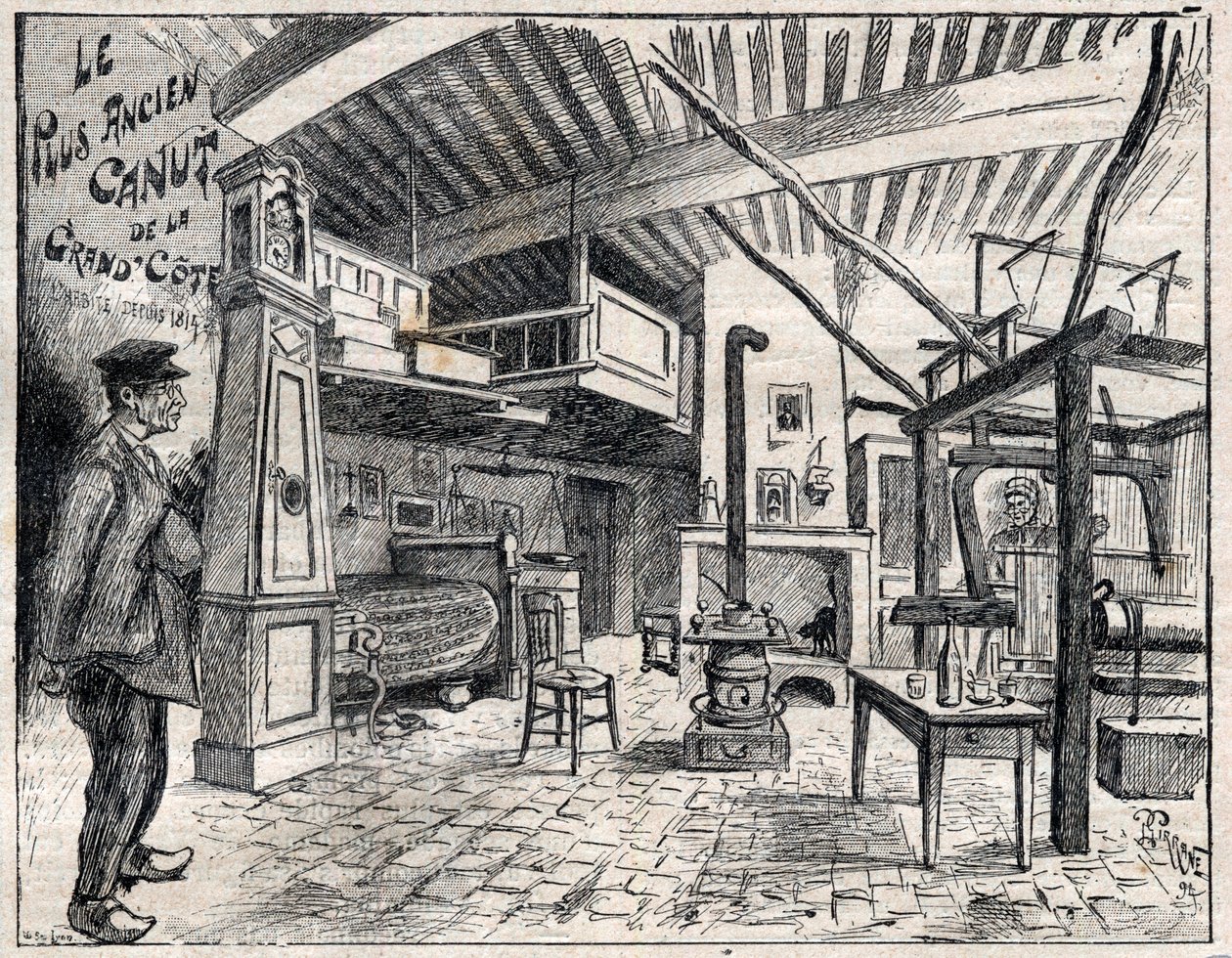 Atelier de Canut a Lyon - o mais antigo dos cortes do Grand Cote desde 1814 gravados em "Le Progres illustrious" de 1895 de Unknown artist