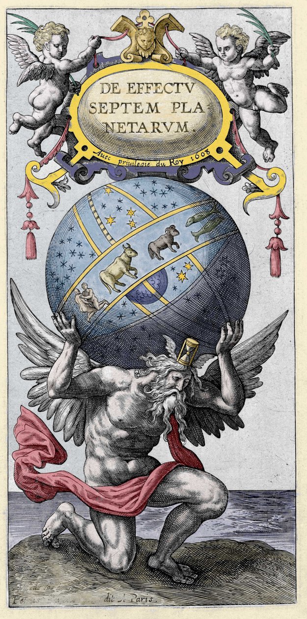 Atlas carregando o mundo. Gravura do início do século XVII. de Unknown artist
