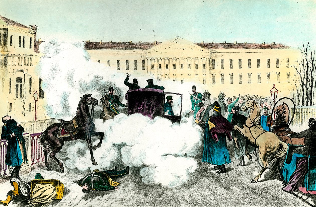 Ataque do Czar: Assassinato do Imperador russo Alexandre II (1818-1881) em São Petersburgo de Unknown artist