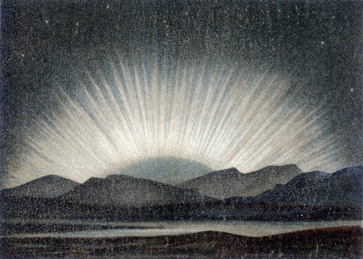 Aurora boreal de 6 de Agosto de 1871, estudou no Observatório Real de Edimburgo à meia-noite, ao nascer da lua - de acordo com J. Hann "Geologia Geral". de Unknown artist