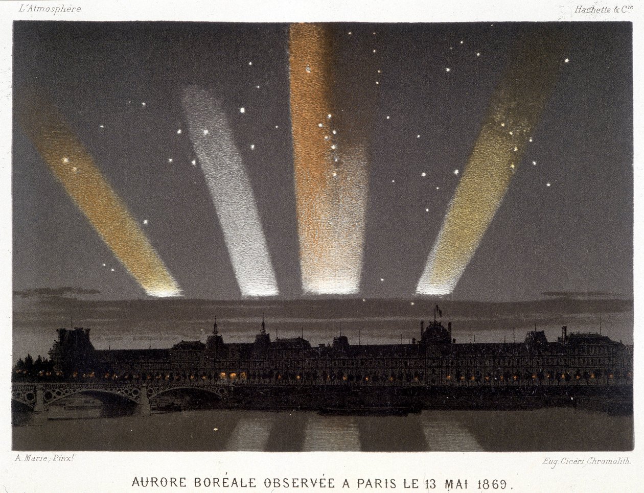 Aurore Boréale observado em Paris em 13/05/1869 - em "Magnetismo e eletricidade" por Amédée Guillemin de Unknown artist