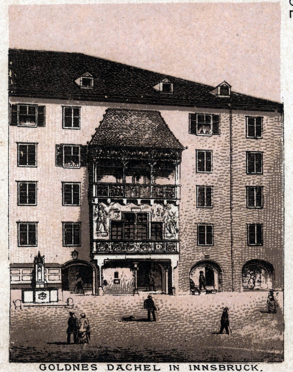 Tirol austríaco: vista da varanda diz o Golden Roof (Goldnes Dachel) em Innsbruck. em "O mundo ilustra 168 vistas" Sem data (final do século XIX) de Unknown artist