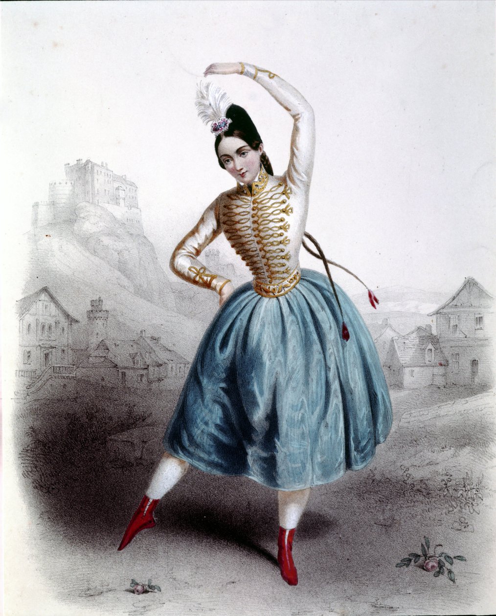 A bailarina austríaca Fanny Elssler (1810-1884) no balé "The Krakow" (La gipsy) 1842 gravura do século XIX de Unknown artist