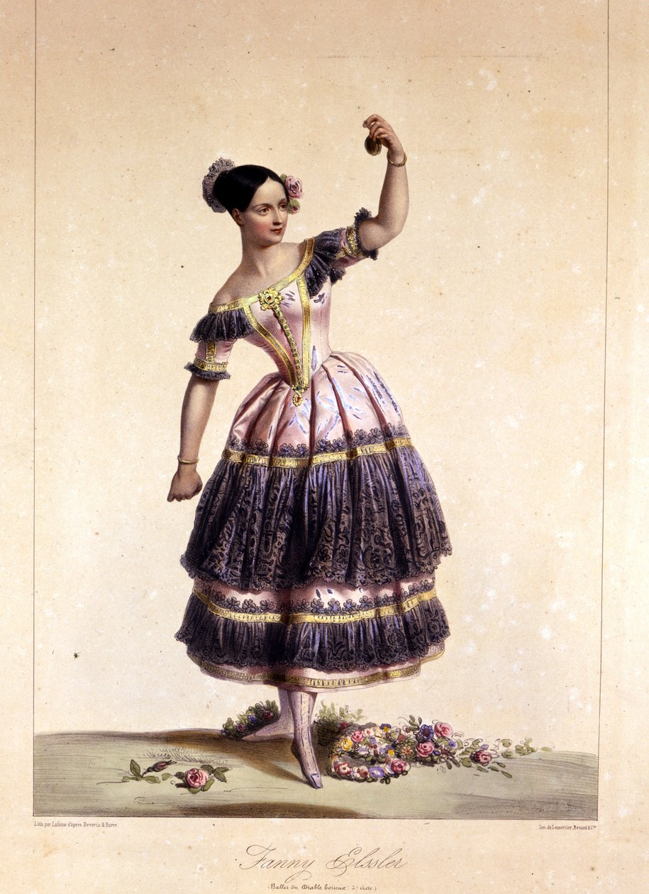 A bailarina austríaca Fanny Elssler (1810-1884) no balé "O diabo coxo" 02/06/1836 gravura do século XIX de Unknown artist
