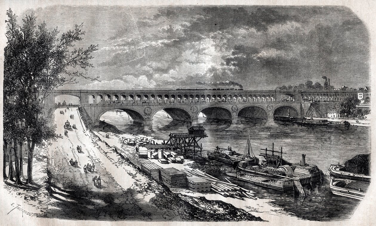 Viaduto de Auteuil (Ponte Point du Jour) em 1867 de Unknown artist
