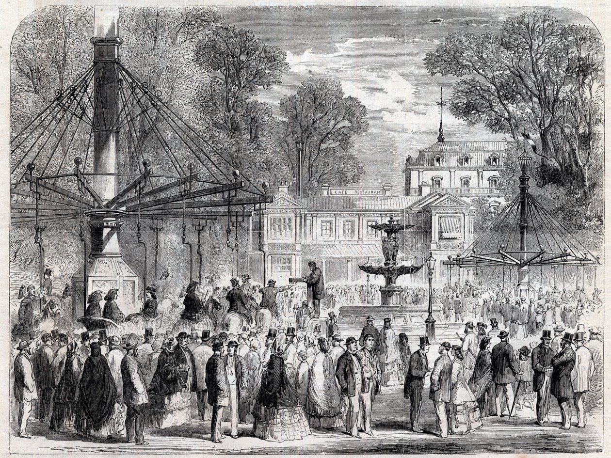 Domingo de Outono nos Campos Elísios (Champs Elysees) no século XIX - Gravura de Unknown artist