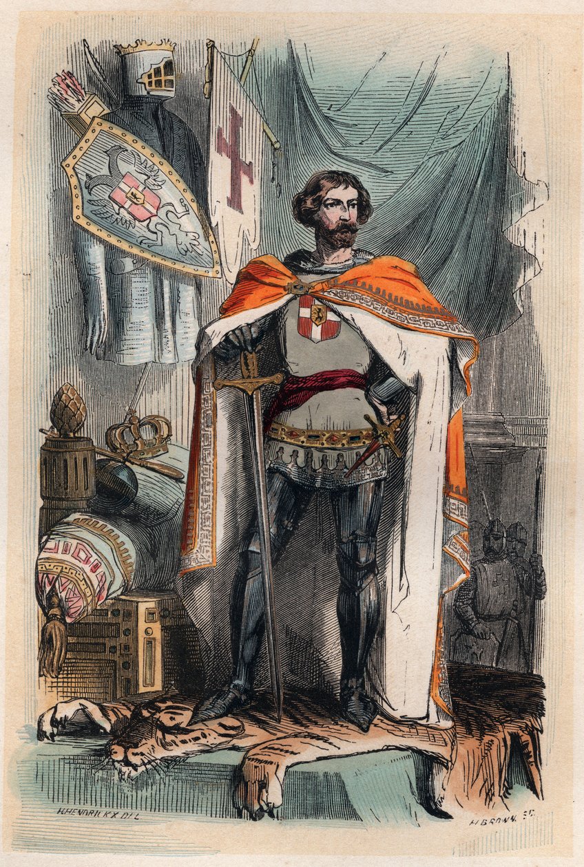 Balduíno I de Constantinopla - Retrato de Baudouin I, Imperador Latino do Oriente (1171-1206), tornou-se Imperador de Constantinopla ao participar na Quarta Cruzada. Também conhecido como Baudouin IX da Flandres (ou Baudouin VI de Hainaut). Gravura a parti de Unknown artist