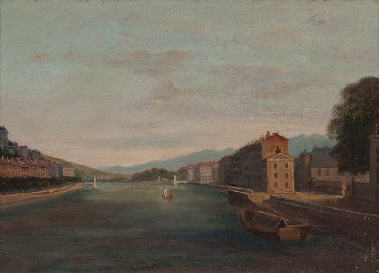 Margens do Isère em Grenoble 1864 (óleo sobre tela) de Unknown artist