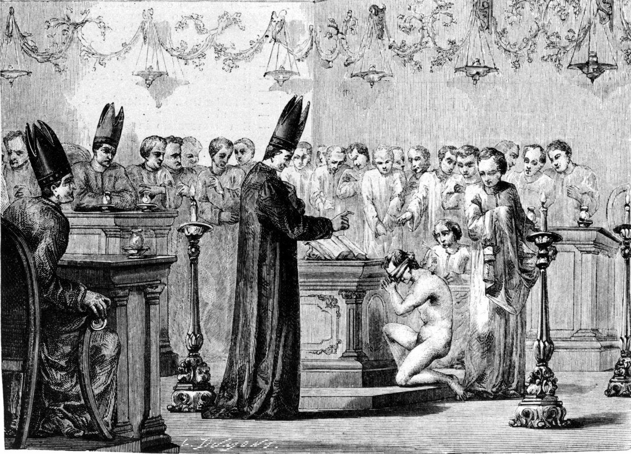 O batismo entre os mórmons. Gravura do século XIX. de Unknown artist