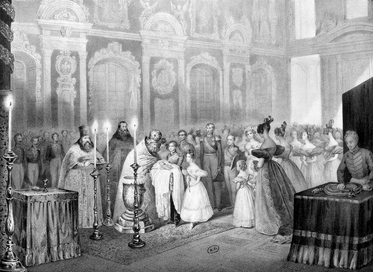 Baptismo do Grão-Duque Nicolas (futuro Nicholas 1st) - gravura de Unknown artist