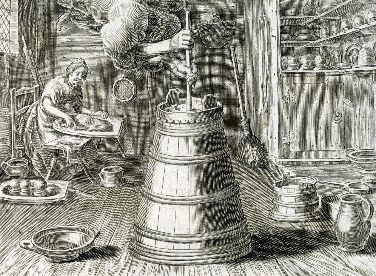 Baratte para fazer manteiga e queijo - gravura de Unknown artist