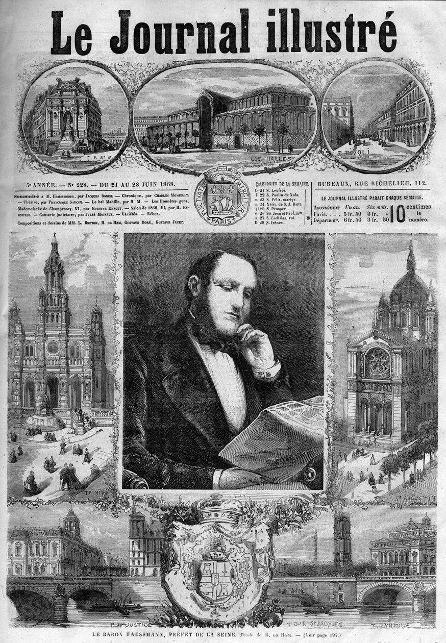 Barão Georges Eugene Haussmann, prefeito do Sena em 1868 - capa do "Illustrous Journal" de 1868 de Unknown artist