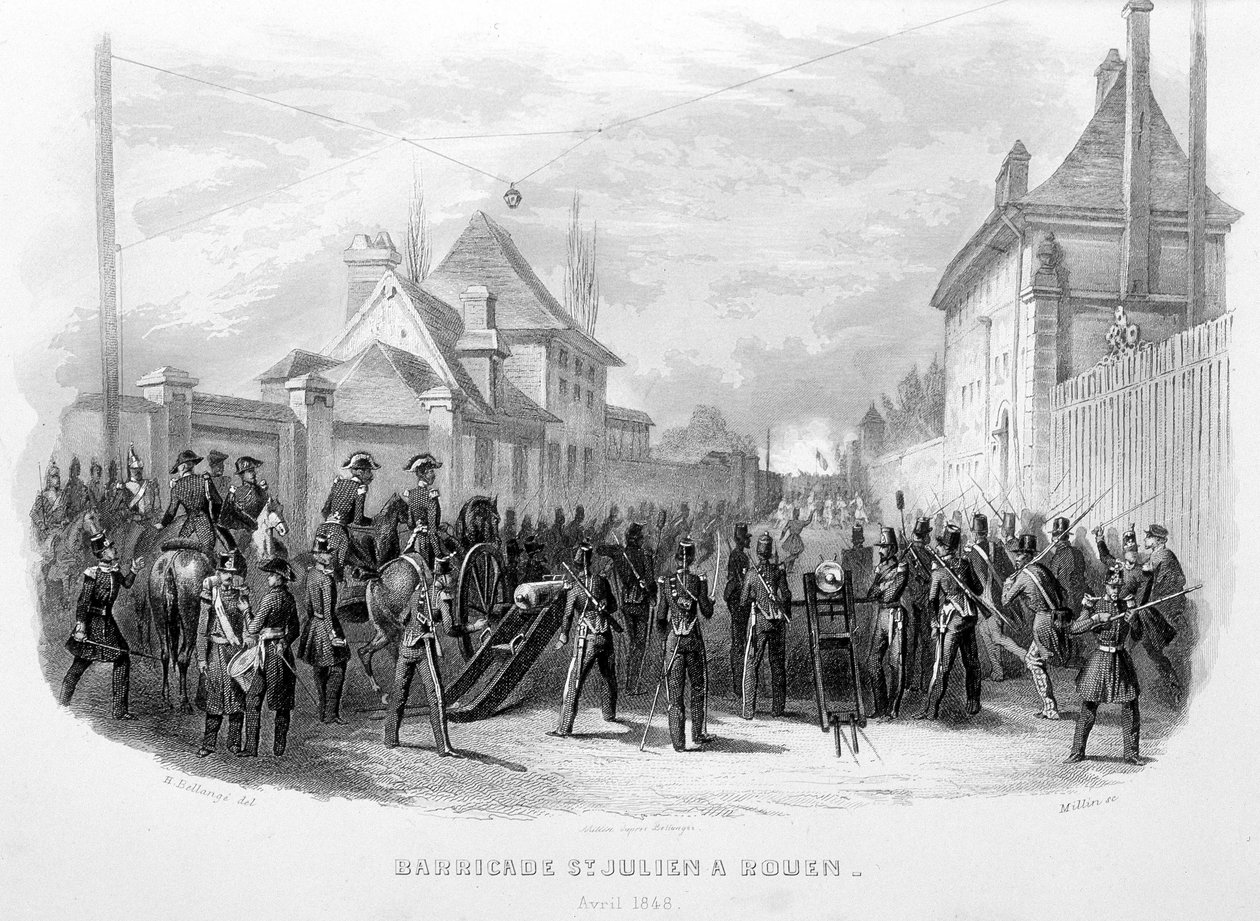 Barricada de Saint Julien em Rouen, Abril de 1848 - em "Fasttes de Gardes nationales de France de Unknown artist