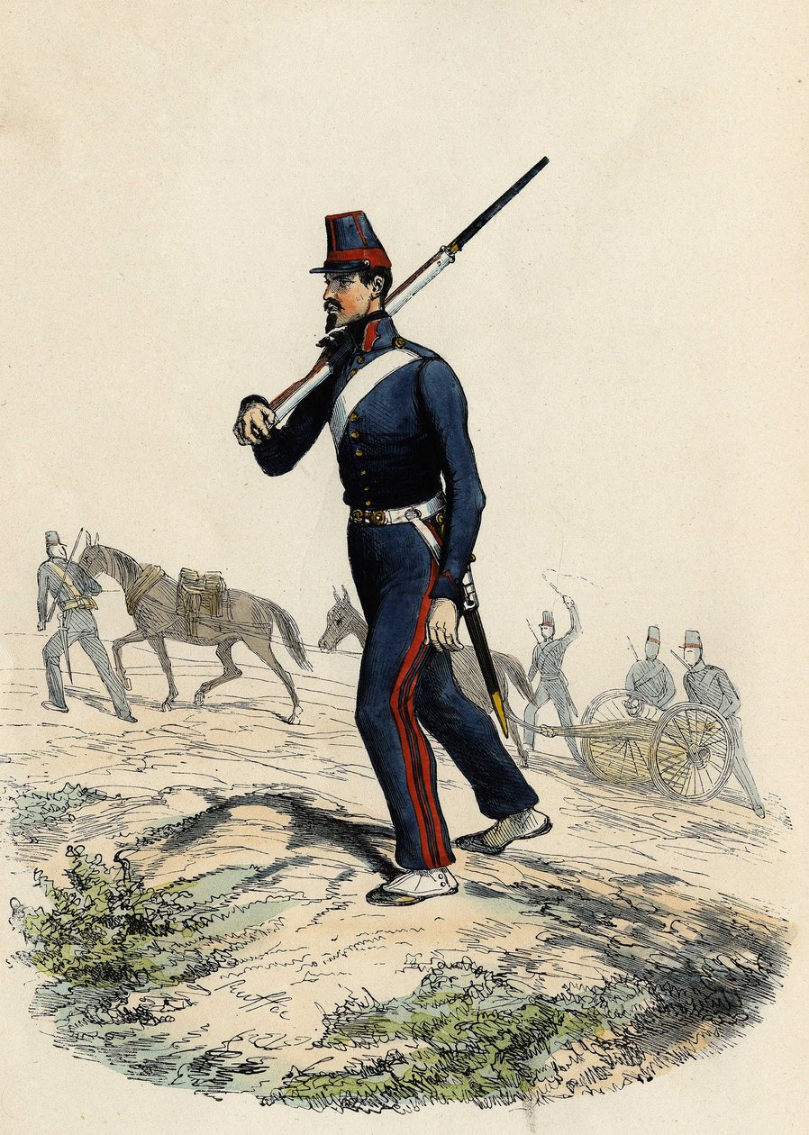 Batalhão de artilharia de montanha do exército francês na Argélia em 1830, em "L