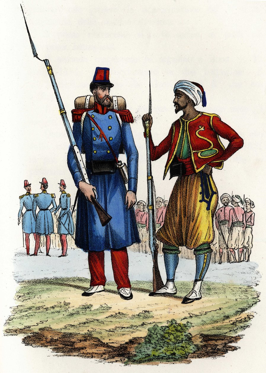 Batalhão da Legião Estrangeira formado e enviado para a Argélia em 1831; batalhão de cavaleiros indígenas, formado e enviado para a Argélia em 1841. Em "Storia d