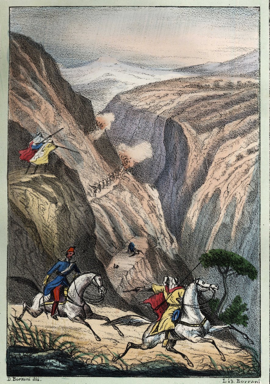 Batalha no Teniah de Mouzaìa, no Passo do Monte Atlas entre as tropas francesas e a Resistência Árabe de Unknown artist