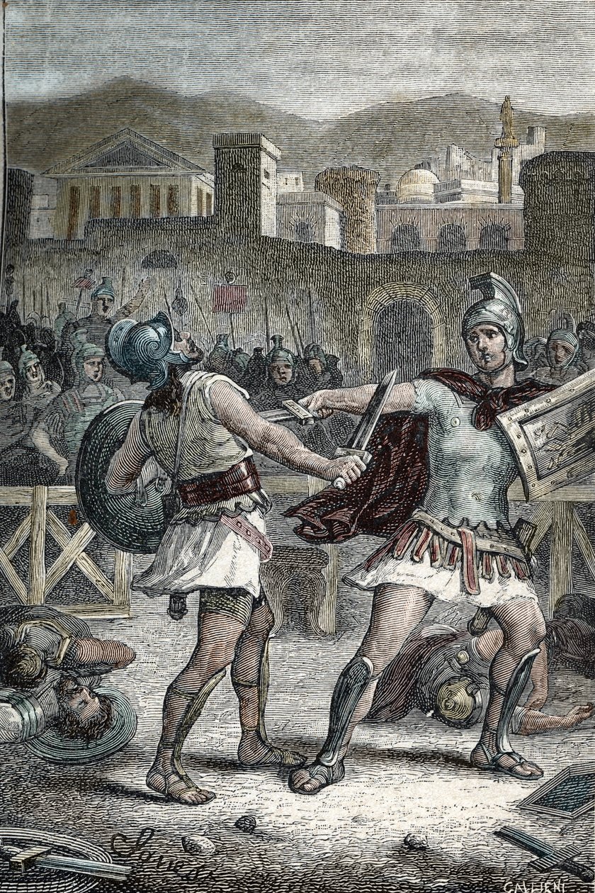 Batalha entre Horatii e Curiatii. Gravação de Unknown artist
