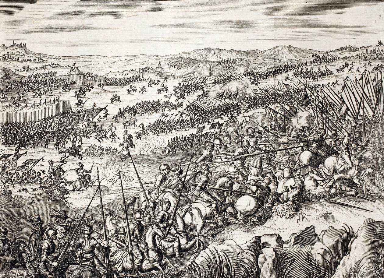 Batalha de Gembloux (1578) (Batalha de Gembloux) Exército espanhol contra o exército de 16 das 17 províncias da Holanda - gravação em "Histoire De La Guerre Des Paisles-Bas" de Famiano Strada (1572-1649) de Unknown artist