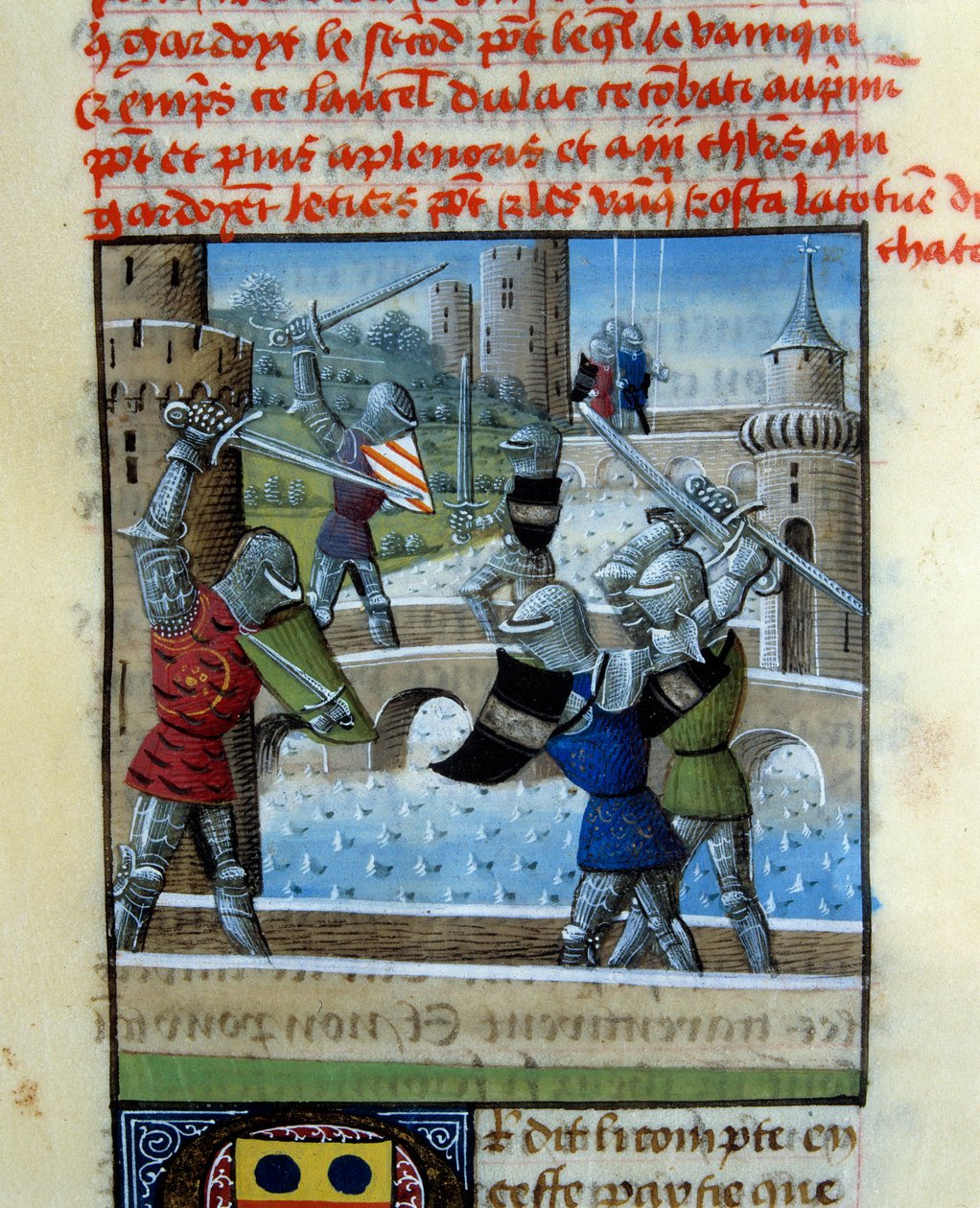 Batalha dos Cavaleiros Palamede e Artus. Miniatura em "Roman Du Grail". de Unknown artist