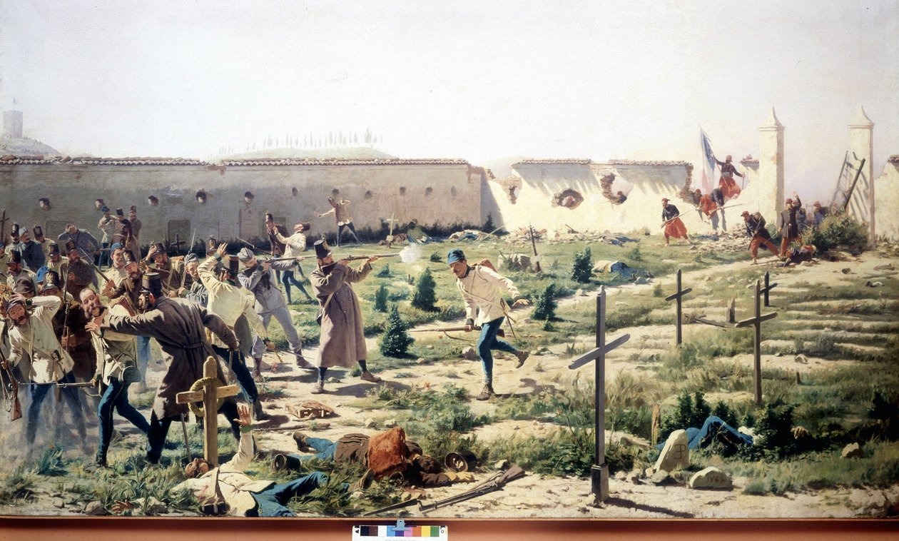 Batalha de Solferino, Lombardia, opondo-se às armas franco-saardinas e austríacas em 24 de Junho de 1859. Museo del Risorgimento. Milão de Unknown artist