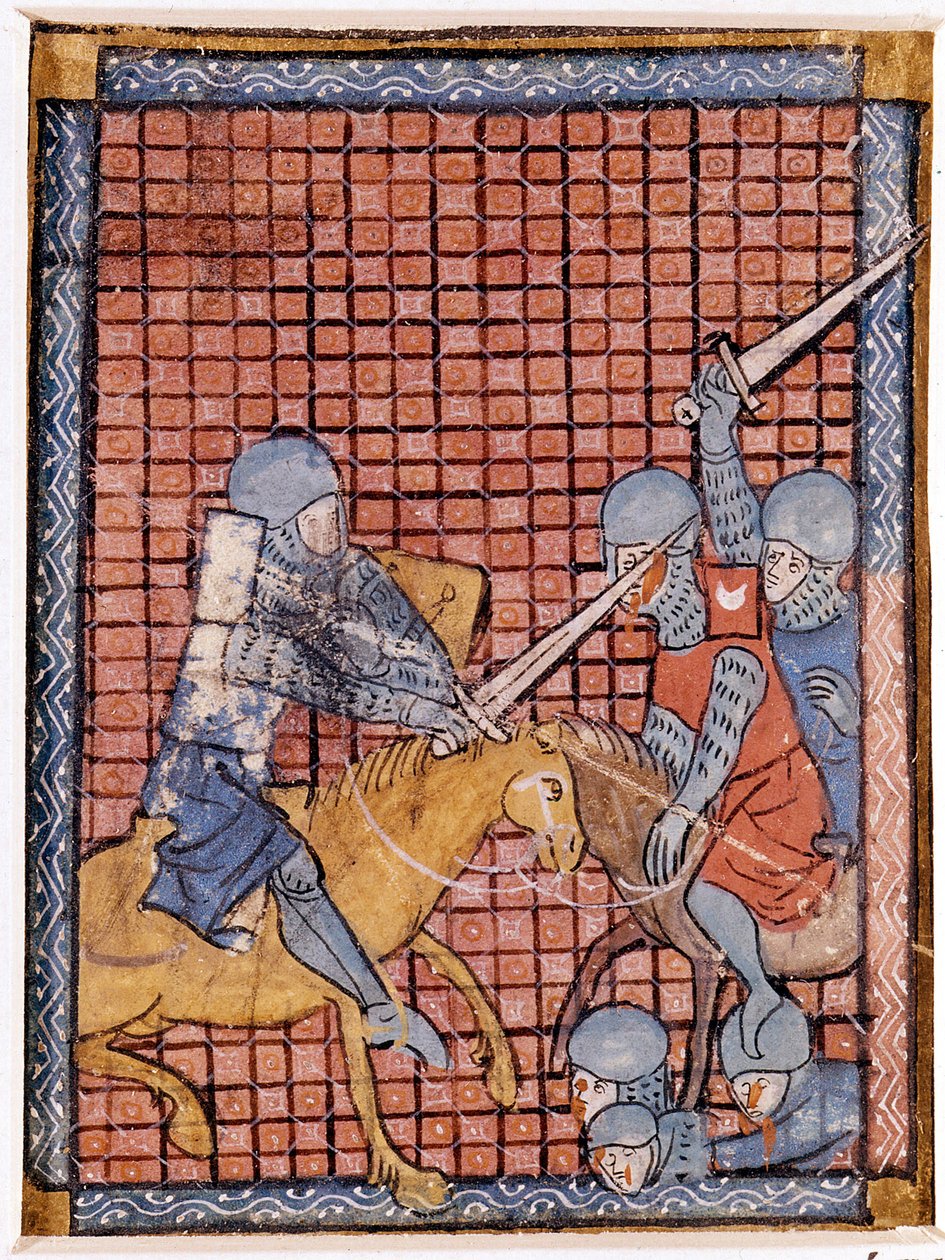 Batalha de cavaleiros. Manuscrito francês. Início do século XIV. de Unknown artist