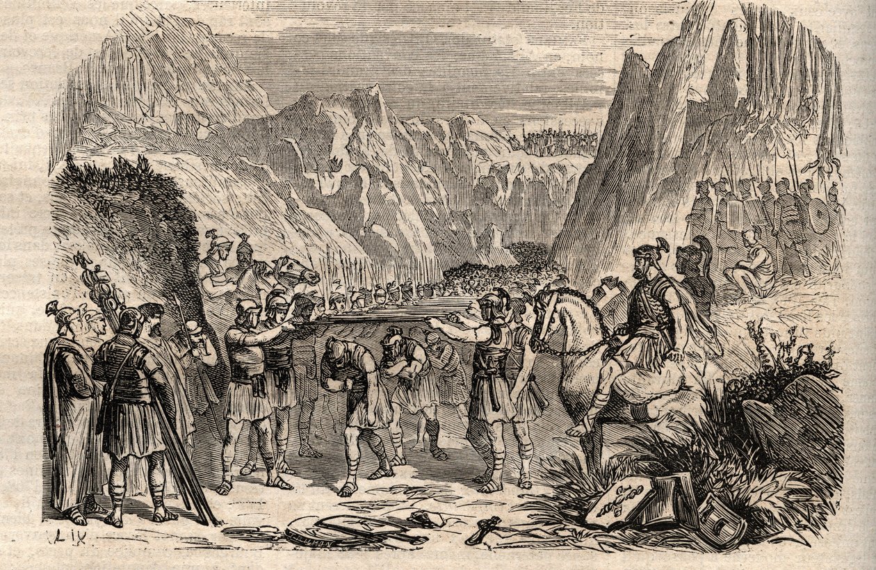 Batalha dos Garfos Caudinos - Batalha dos Garfos Caudinos (Furculae Caudinae) - 321 AC entre os Romanos e os Samnitas durante a Segunda Guerra dos Samnitas - Segunda Guerra dos Samnitas, Batalha dos Garfos Caudinos em 321 AC, o Exército Romano dos Cônsules de Unknown artist