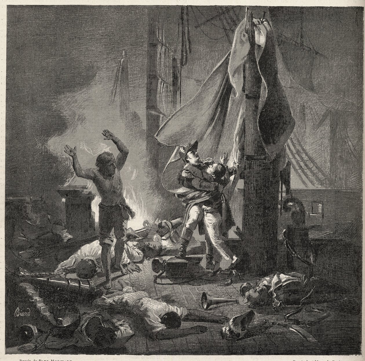 Batalha do Nilo - Batalha de Aboukir - morte de Luce e Giocante de Casabianca (Luc-Julien-Joseph Casabianca de Unknown artist