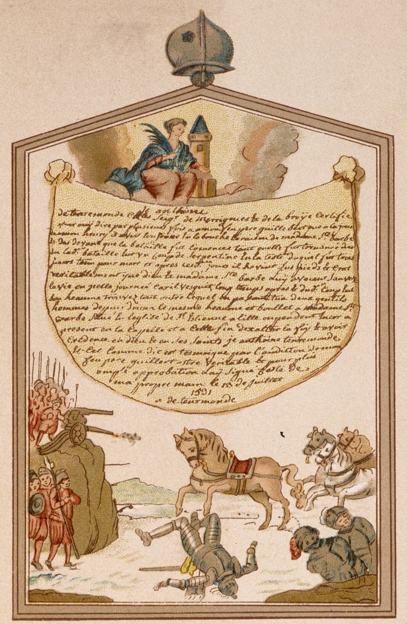Cena de batalha com canhão na Idade Média - ex-voto São Barbe de Unknown artist