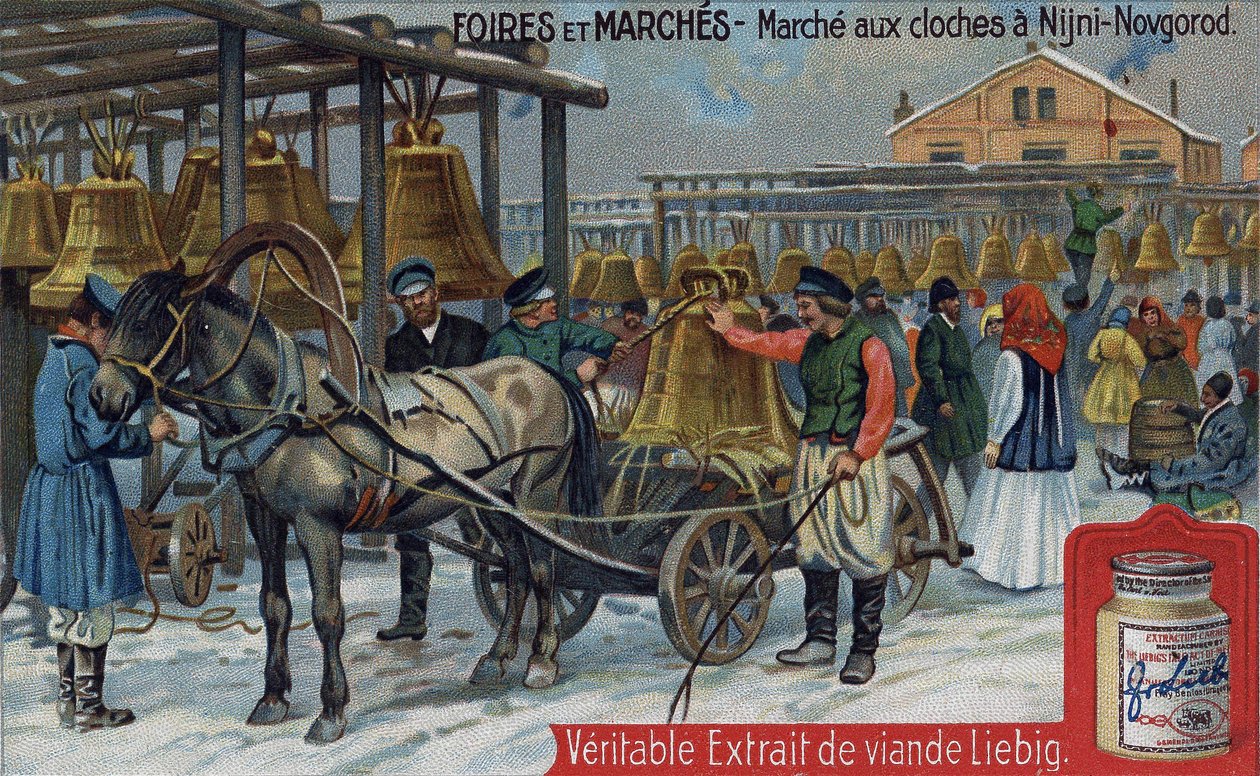 Mercado de sinos em Nizhny Novgorod (Rússia). Chromo Liebig do final do século XIX. de Unknown artist