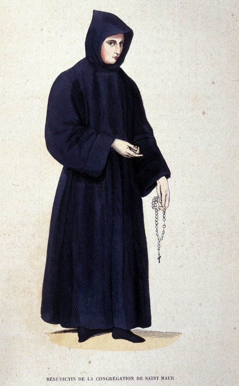 Beneditina da congregação de São Maurício. Gravura de um álbum sobre ordens religiosas, Paris de Unknown artist