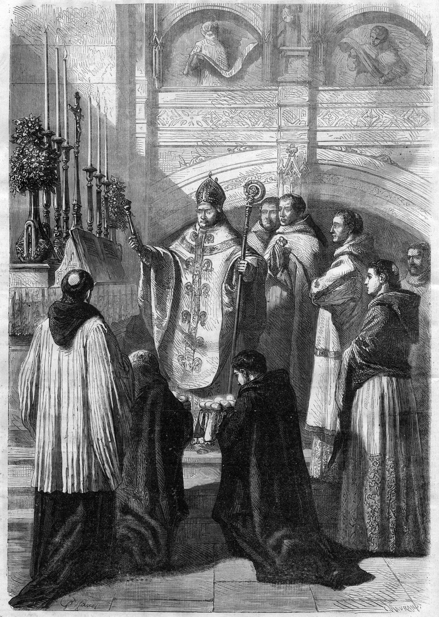 Bênção dos ovos no Domingo de Páscoa na Abadia de Solesmes (Sarthe), em 1868 de Unknown artist