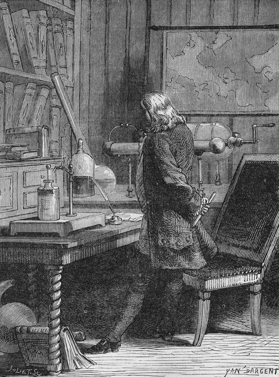 Benjamin Franklin no seu laboratório de Física em Filadélfia. In" Album de la Science", Éditions Jouvet de Unknown artist