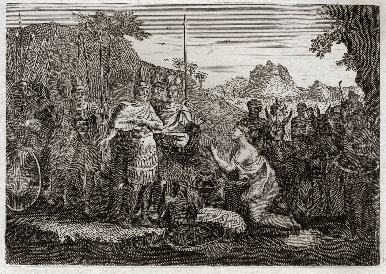 Bíblia de Royaumont, Velho Testamento: Abigail. Abigail, esposa de Nabal, acalma a raiva de Davi com a sua sabedoria. Ilustração de 1811. de Unknown artist