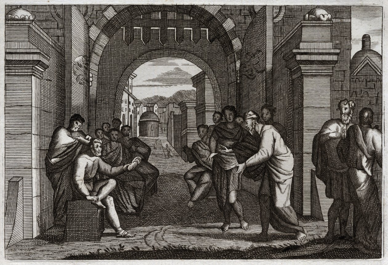 Bíblia de Royaumont, Velho Testamento: Boaz (Booz), parente próximo de Ruth, esposa de acordo com a ordenança da Lei. Ilustração de 1811. de Unknown artist