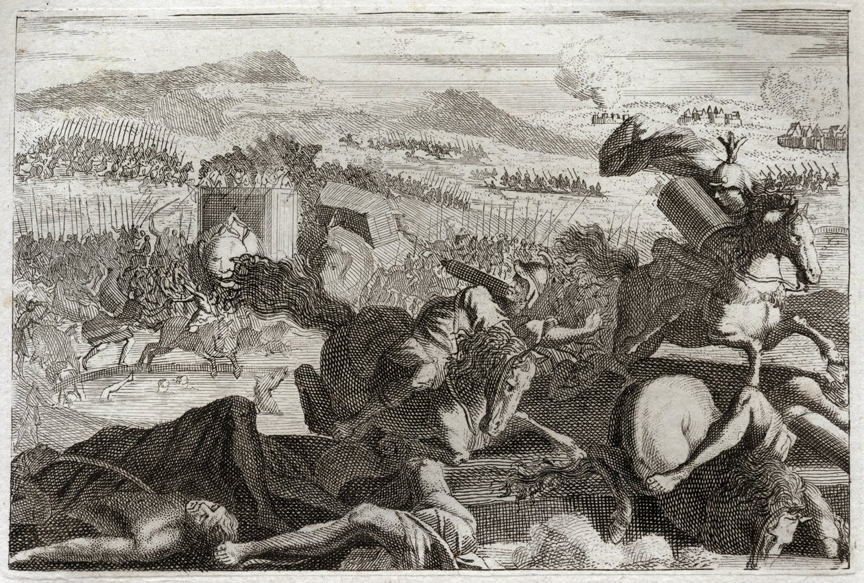 Bíblia de Royaumont, Velho Testamento: Morte de Judas. Derrota de Demetrios I Soter e Nicanor. Morte de Judas Machabee (Maccabee, Macabee) em batalha. Ilustração de 1811. de Unknown artist