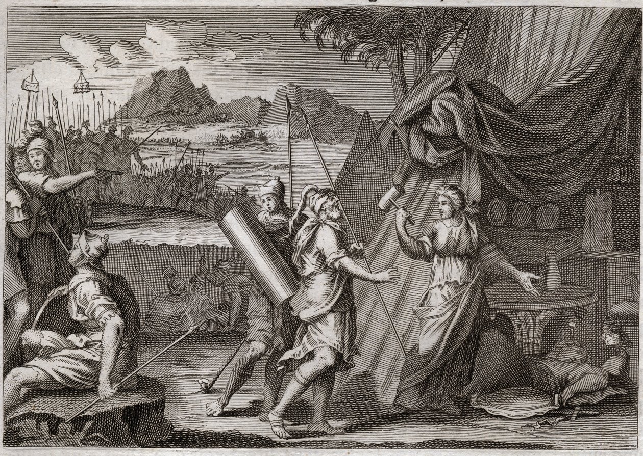 Bíblia de Royaumont, Velho Testamento: Morte de Sisara. Yael (Jael) mata o chefe do exército Canan Sisra (Sisera ou Sisara). Ilustração de 1811. de Unknown artist