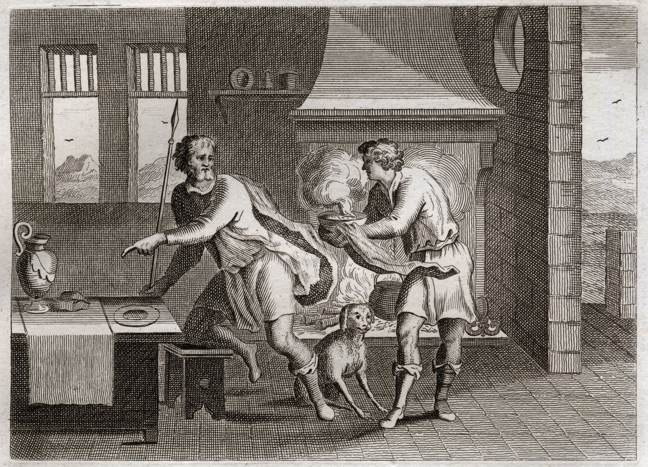 Bíblia de Royaumont, Velho Testamento: Jacob e Esaú. Esaú vende seu irmão Jacó, seu avô, por algumas lentilhas. Ilustração de 1811. de Unknown artist