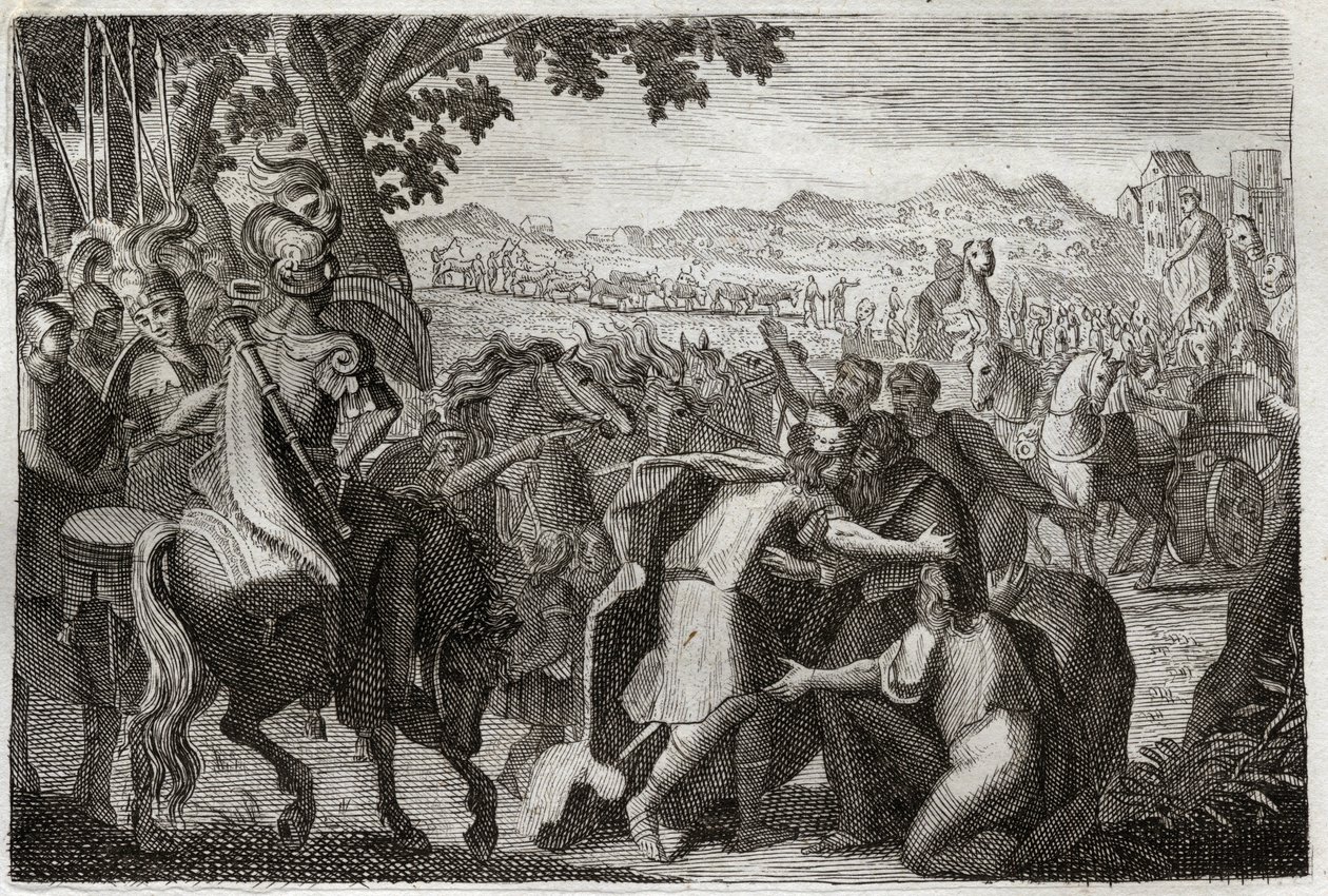 Bíblia de Royaumont, Velho Testamento: Jacob vai para o Egipto. Jacó vai encontrar José com toda a sua família. Ilustração de 1811. de Unknown artist