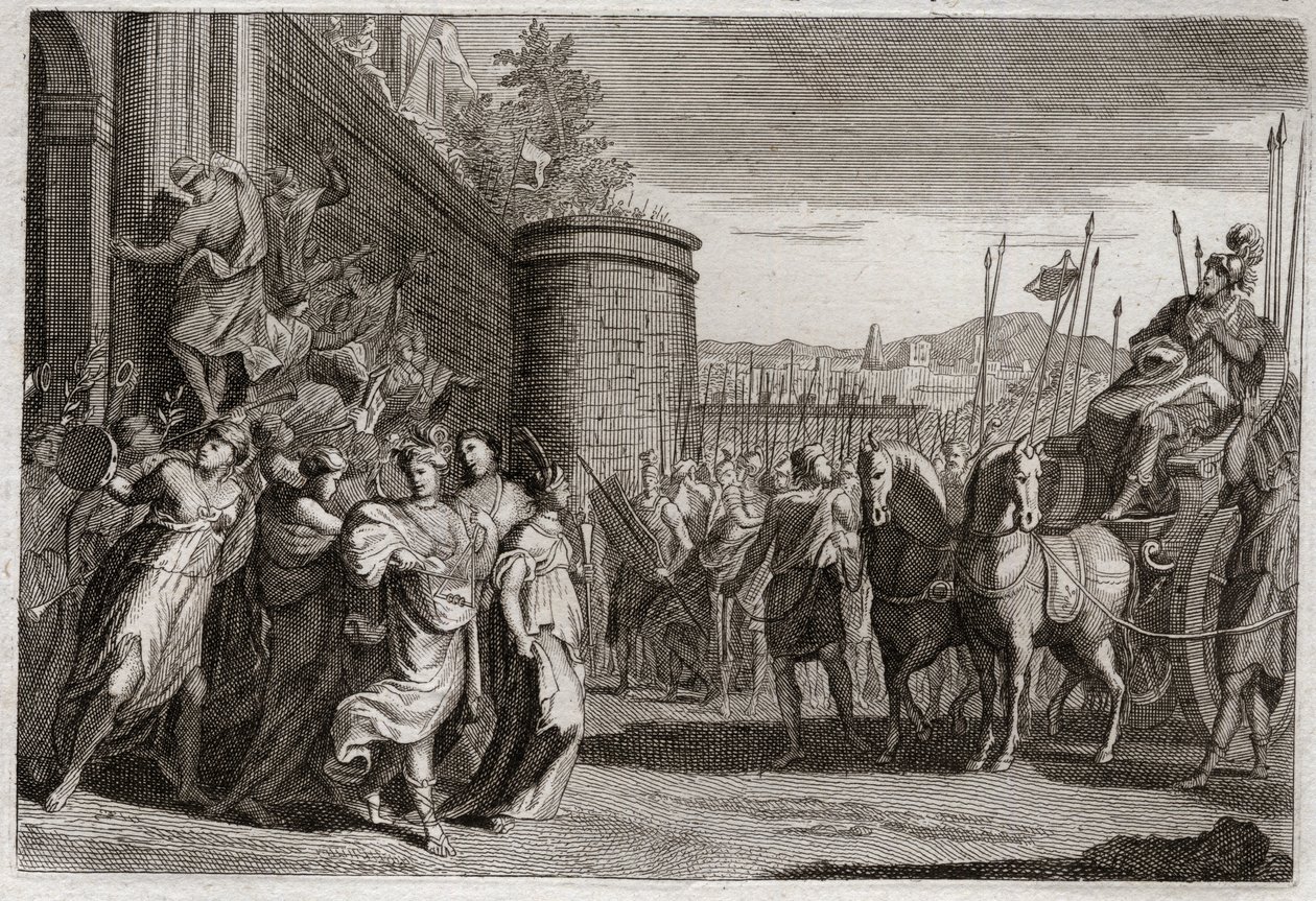 Bíblia de Royaumont, Velho Testamento: Jefté sacrifica a sua filha. Jefté, um dos juízes de Israel, prometeu sacrificar a Deus a primeira pessoa que viria até ele depois de sua vitória contra os amonitas. Era a filha dele. Ilustração de 1811. de Unknown artist
