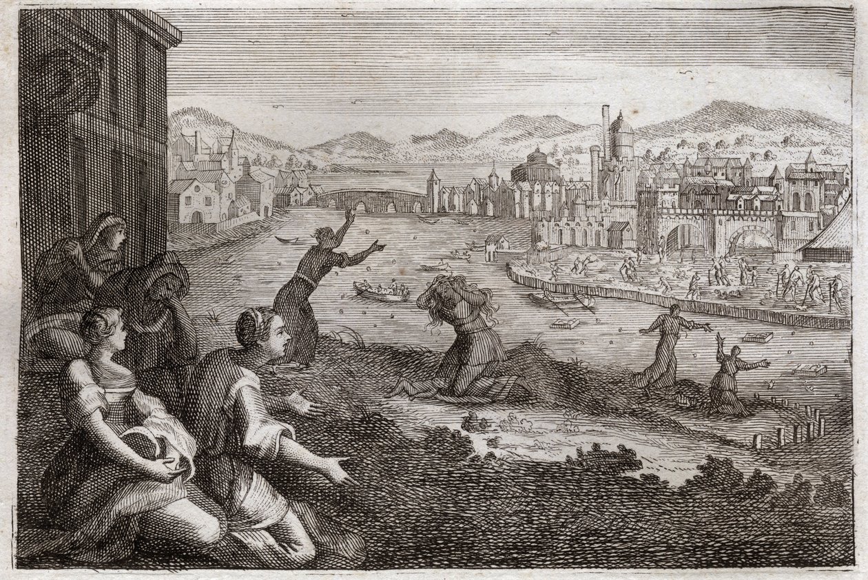 Bíblia de Royaumont, Velho Testamento: Parteiras do Egipto. O Faraó faz com que os filhos homens dos israelitas sejam atirados ao Nilo. Ilustração de 1811. de Unknown artist
