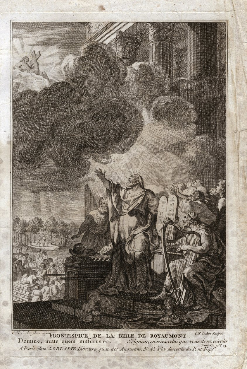 Bíblia de Royaumont, Velho Testamento: Moisés dirigindo-se a Deus ("Senhor, envia quem deves enviar"). Frontispício. Ilustração de 1811. de Unknown artist